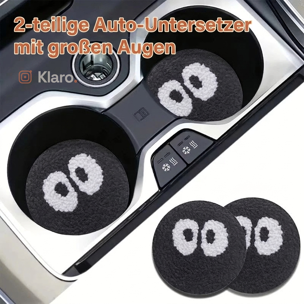 Klaro 2-teiliges Auto-Untersetzer-Set mit Augen-Motiv im Cupholder der Mittelkonsole